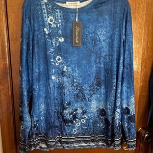 Blue Floral Long Sleeve Top